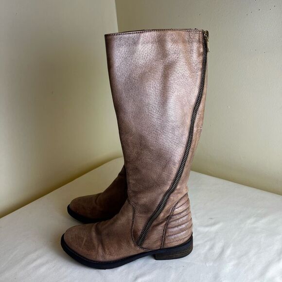 Steve Madden Abby Riding Boots Tan Leather Moto Zipper Distressed Women’s 5.5 - Picture 1 of 8